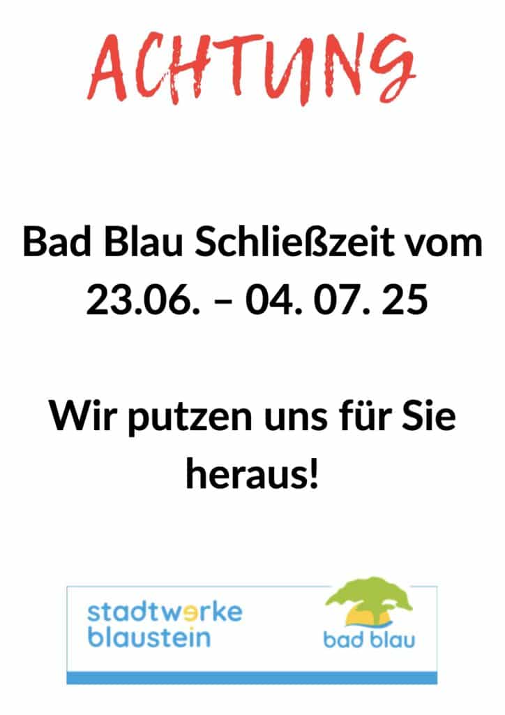 Leider ist der Zugang zum Bad und Sauna des Bad Blau zu dieser Zeit nicht möglich. Das FTZ ist jedoch weiterhin geöffnet